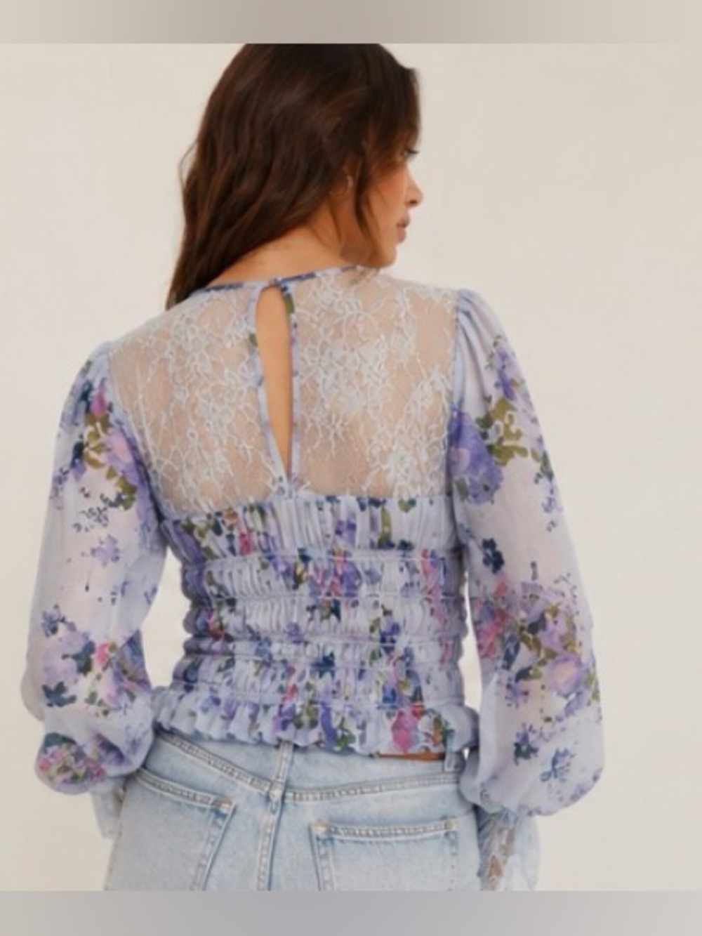 Free People Daphne Floral Lace Blouse Blue Combo NWT Small - Picture 3 of 13